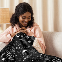 Load image into Gallery viewer, Witchy Blanket ! Black & White Halloween Blanket ! 3 Sizes, Witchy Sherpa Blanket