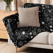 Load image into Gallery viewer, Witchy Blanket ! Black & White Halloween Blanket ! 3 Sizes, Witchy Sherpa Blanket