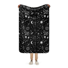 Load image into Gallery viewer, Witchy Blanket ! Black & White Halloween Blanket ! 3 Sizes, Witchy Sherpa Blanket
