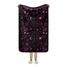 Load image into Gallery viewer, Witchy Blanket ! Black & Pink Halloween Blanket ! 3 Sizes, Witchy Sherpa Blanket