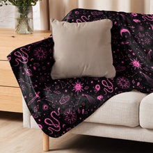 Load image into Gallery viewer, Witchy Blanket ! Black & Pink Halloween Blanket ! 3 Sizes, Witchy Sherpa Blanket