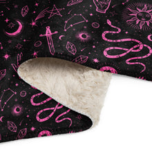 Load image into Gallery viewer, Witchy Blanket ! Black & Pink Halloween Blanket ! 3 Sizes, Witchy Sherpa Blanket