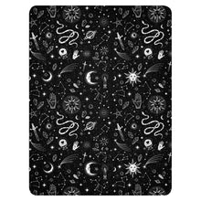 Load image into Gallery viewer, Witchy Blanket ! Black & White Halloween Blanket ! 3 Sizes, Witchy Sherpa Blanket