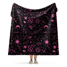 Load image into Gallery viewer, Witchy Blanket ! Black & Pink Halloween Blanket ! 3 Sizes, Witchy Sherpa Blanket
