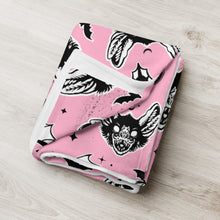 Load image into Gallery viewer, Witchy Bats Throw Blanket, Pink and Black Halloween Blanket ! 2 Sizes, Dracula Blanket