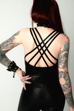 Load image into Gallery viewer, Black Body Suit, Crossed Stripe Back, Festival Top