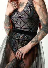 Load image into Gallery viewer, Body Suit, Silver Holographic Glass Pane, Festival Top