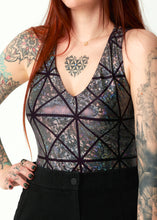Load image into Gallery viewer, Body Suit, Silver Holographic Glass Pane, Festival Top