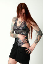 Load image into Gallery viewer, Body Suit, Silver Holographic Glass Pane, Festival Top