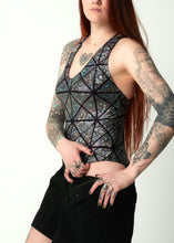 Load image into Gallery viewer, Body Suit, Silver Holographic Glass Pane, Festival Top