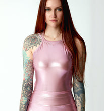 Load image into Gallery viewer, Pink Sparkly Body Suit, Pentagram stripes back, Festival Top