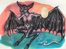 Load image into Gallery viewer, Bat Chimera, Original art work, Cosmic egg, Orphic egg, Air element, Acrylic on Watercolor paper 220 gsm, 6"x8.2