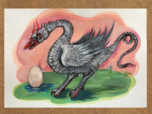 Load image into Gallery viewer, Swan Chimera / Cosmic Egg, Orphic egg, Water Element, Original art work, Acrylic on Watercolor paper 220 gsm, 6"x8.2, Handmade