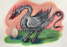Load image into Gallery viewer, Swan Chimera / Cosmic Egg, Orphic egg, Water Element, Original art work, Acrylic on Watercolor paper 220 gsm, 6"x8.2, Handmade