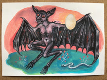 Load image into Gallery viewer, Bat Chimera, Original art work, Cosmic egg, Orphic egg, Air element, Acrylic on Watercolor paper 220 gsm, 6"x8.2