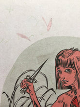 Load image into Gallery viewer, Mama Hunter, Art Print, Witch Art Print, Feminist Art, Digital Giclée Print on handmade Japanese paper with flowers 8"x11"