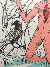 Load image into Gallery viewer, Mama Hunter, Art Print, Witch Art Print, Feminist Art, Digital Giclée Print on handmade Japanese paper with flowers 8"x11"