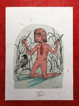 Load image into Gallery viewer, Mama Hunter, Art Print, Witch Art Print, Feminist Art, Digital Giclée Print on handmade Japanese paper with flowers 8"x11"