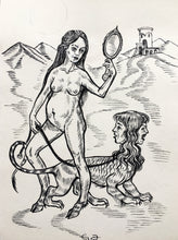 Load image into Gallery viewer, Janus and her Mother, Mother of Janus, Mother of Heresy, Original art, Ink on paper, Roman Gods Janus