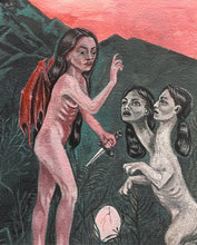 Load image into Gallery viewer, Lilith and Nephilim, Acrylic on 300 gsm Matte Paper, Original Art, Acrylic Painting, Orthros, Chimera, Orphic egg, 28x38 cm