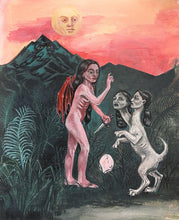 Load image into Gallery viewer, Lilith and Nephilim, Acrylic on 300 gsm Matte Paper, Original Art, Acrylic Painting, Orthros, Chimera, Orphic egg, 28x38 cm