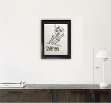 Load image into Gallery viewer, Moon and Witch Serpent, Ink on Paper, Full Moon  Drawing, Original art - 8"x11.5" - Pop Surrealism