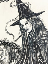 Load image into Gallery viewer, Upir Drawing, Obur, Ubir Witch with her dead horse, Vampire Witch, Vampire ink illustration, Original Ink on Paper, 21x30 cm, Halloween Art