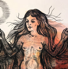 Load image into Gallery viewer, Bat Lady, Original Black Ink and Red Ecoline Drawing, Bat Inanna Illustration, Nude Bat Woman