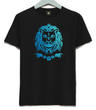 Load image into Gallery viewer, Blue and Pink Metallic Lion T-shirt, Kundalini Lion Tee
