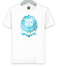 Load image into Gallery viewer, Blue and Pink Metallic Lion T-shirt, Kundalini Lion Tee
