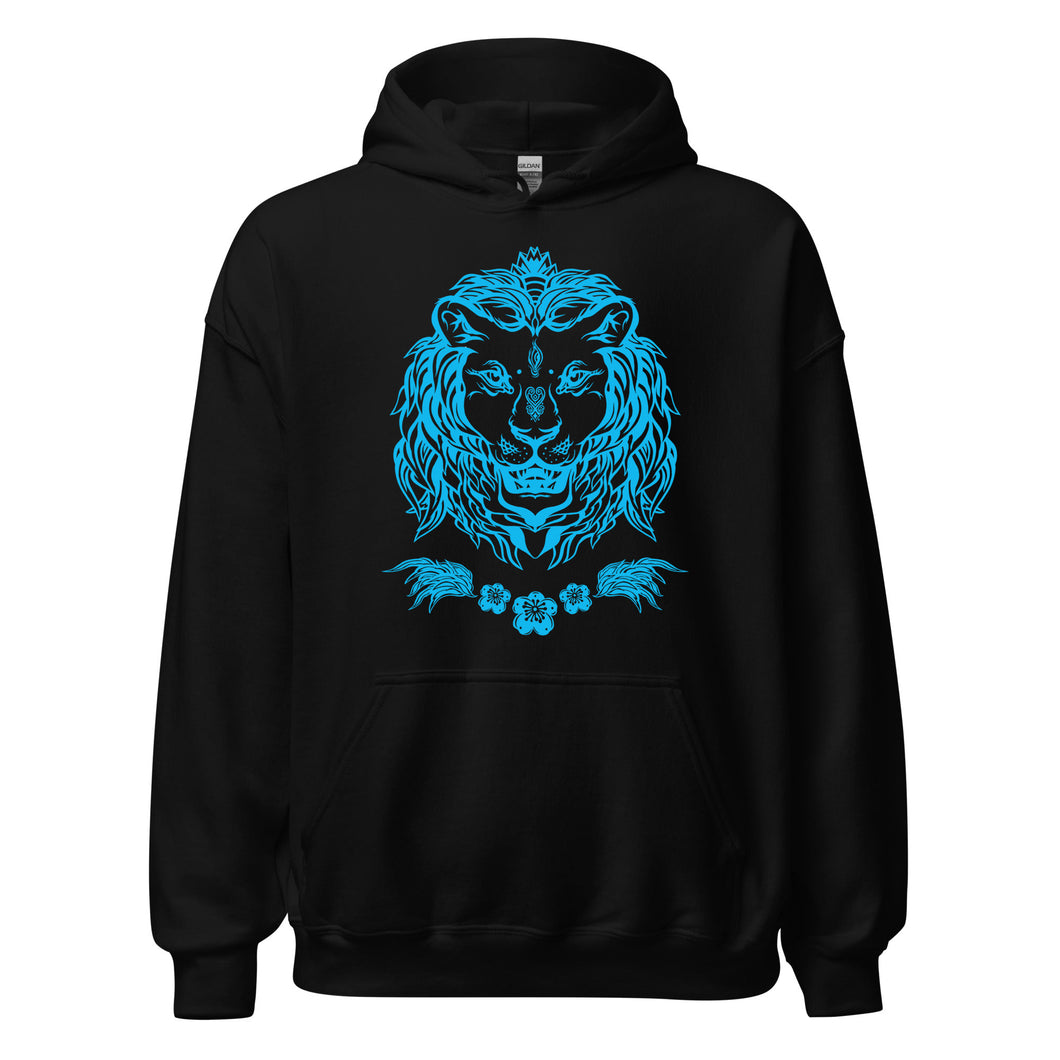 Blue and Rose Gold Metallic Lion Hoodie, Lion Men’s Hoodie