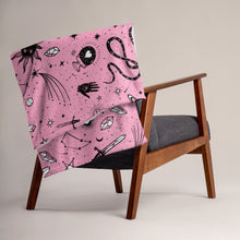 Load image into Gallery viewer, Witchy Bats Throw Blanket, Pink and Black Halloween Blanket ! 2 Sizes
