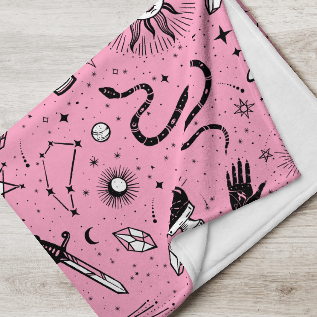 Witchy Bats Throw Blanket, Pink and Black Halloween Blanket ! 2 Sizes