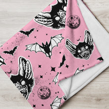 Load image into Gallery viewer, Witchy Bats Throw Blanket, Pink and Black Halloween Blanket ! 2 Sizes, Dracula Blanket
