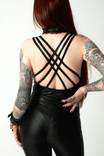 Load image into Gallery viewer, Black Body Suit, Crossed Stripe Back
