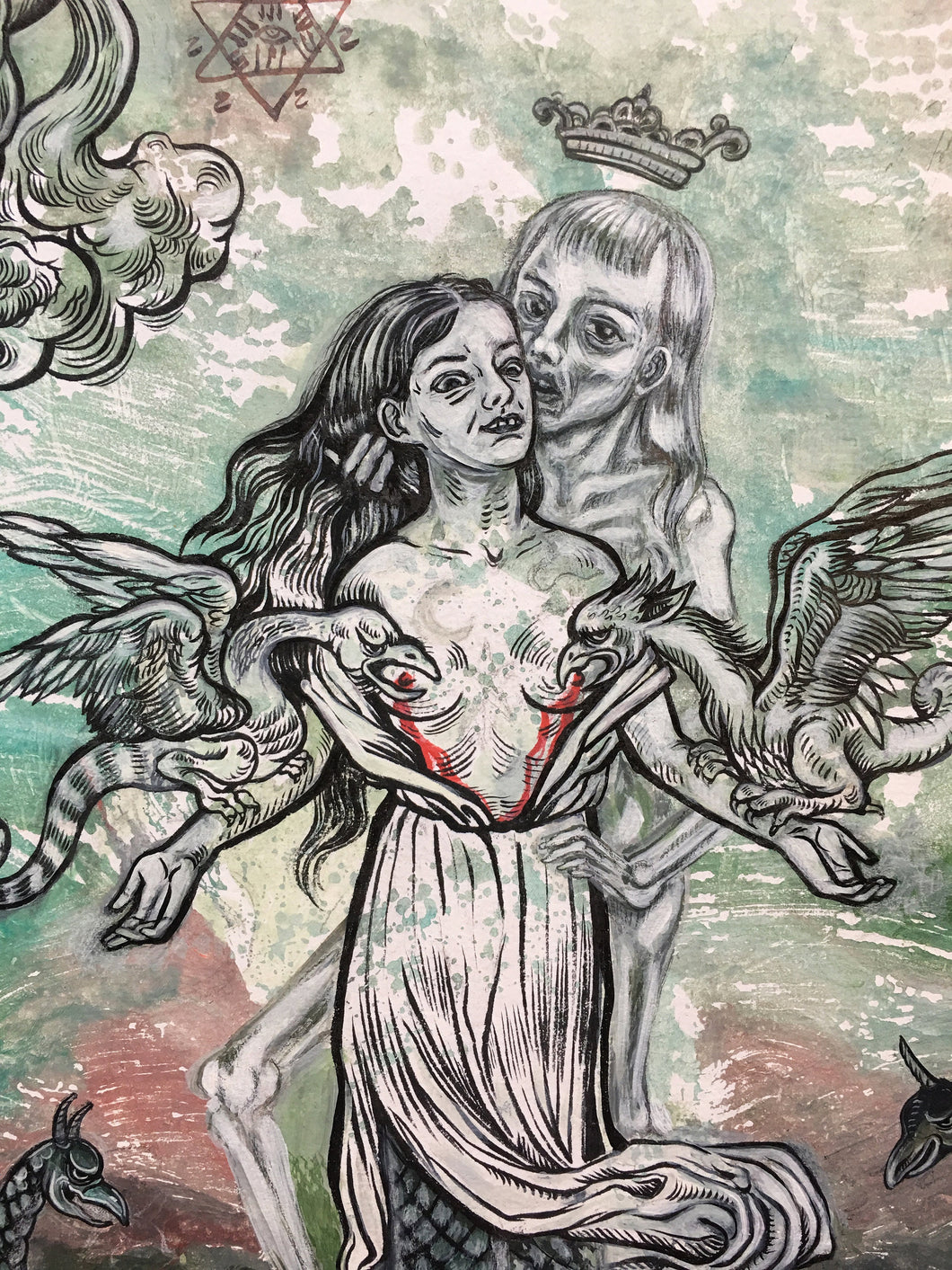 Mother and Guardian Spirit - Original Art Work - Acrylic - Ink on Handmade Paper - Angels - Holy Spirit