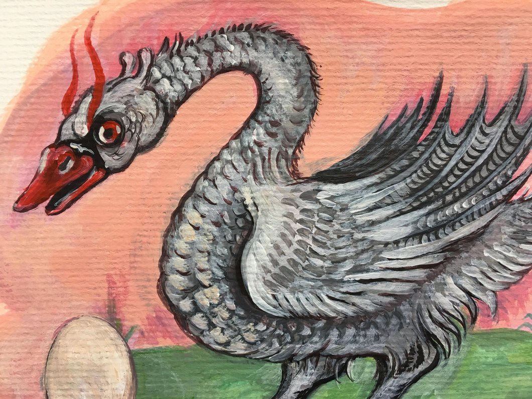 Swan Chimera / Cosmic Egg, Orphic egg, Water Element, Original art work, Acrylic on Watercolor paper 220 gsm, 6