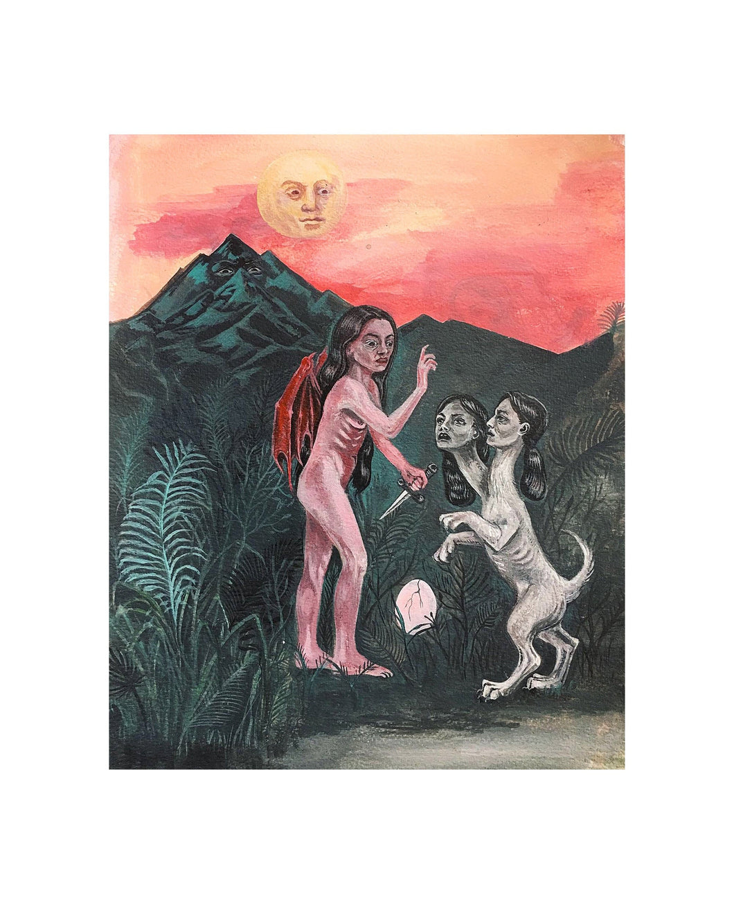 Lilith and Nephilim, Acrylic on 300 gsm Matte Paper, Original Art, Acrylic Painting, Orthros, Chimera, Orphic egg, 28x38 cm