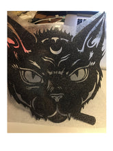 Load image into Gallery viewer, Heat transfer vinly sticker, Rebel Black Cat, Black glitter / Black flex soft vinyl
