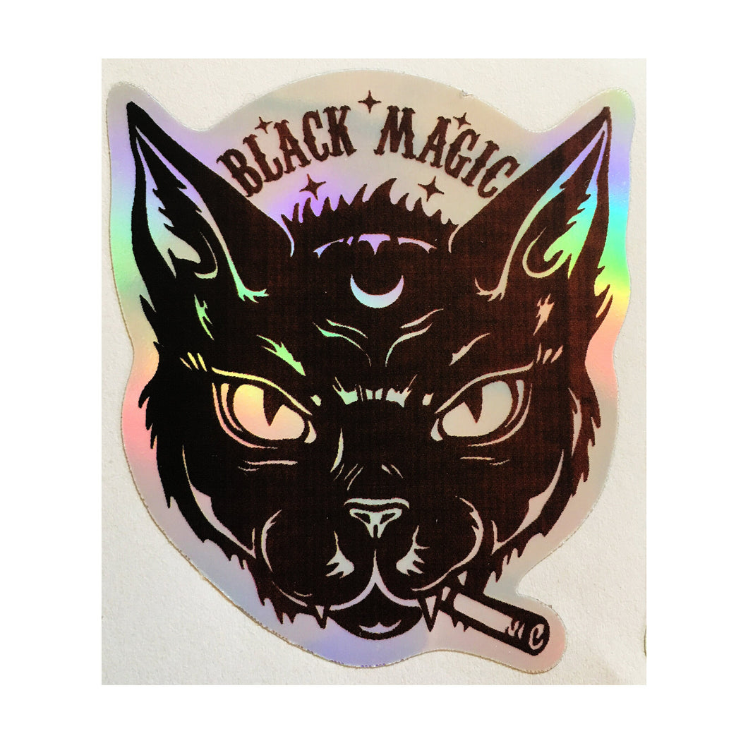 Black Cat Holographic Sticker, Witch Sticker, Black Magic Sticker (x2)